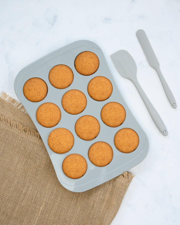 cook 'n' chic premium professional non-stick reusable quick release easy to clean eco friendly silicone cupcake muffin pan and cooking set utensils made of genuine siliconePRIME and strong steel metal inner core