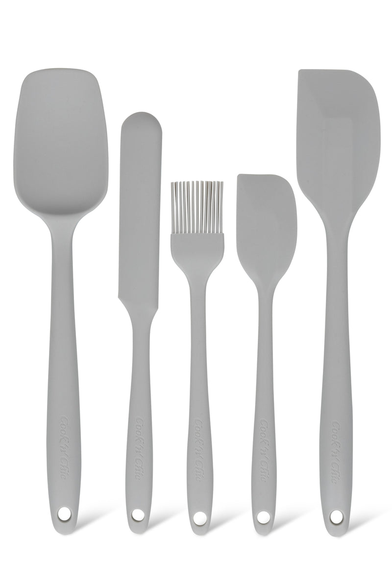  Culinary Couture Grey Silicone Cooking Utensils Set of 6, Non- Stick Heat-Resistant Silicone Kitchen Utensils Set with Steel Inner Core,  Includes a Bonus Recipe E-Book : Home & Kitchen