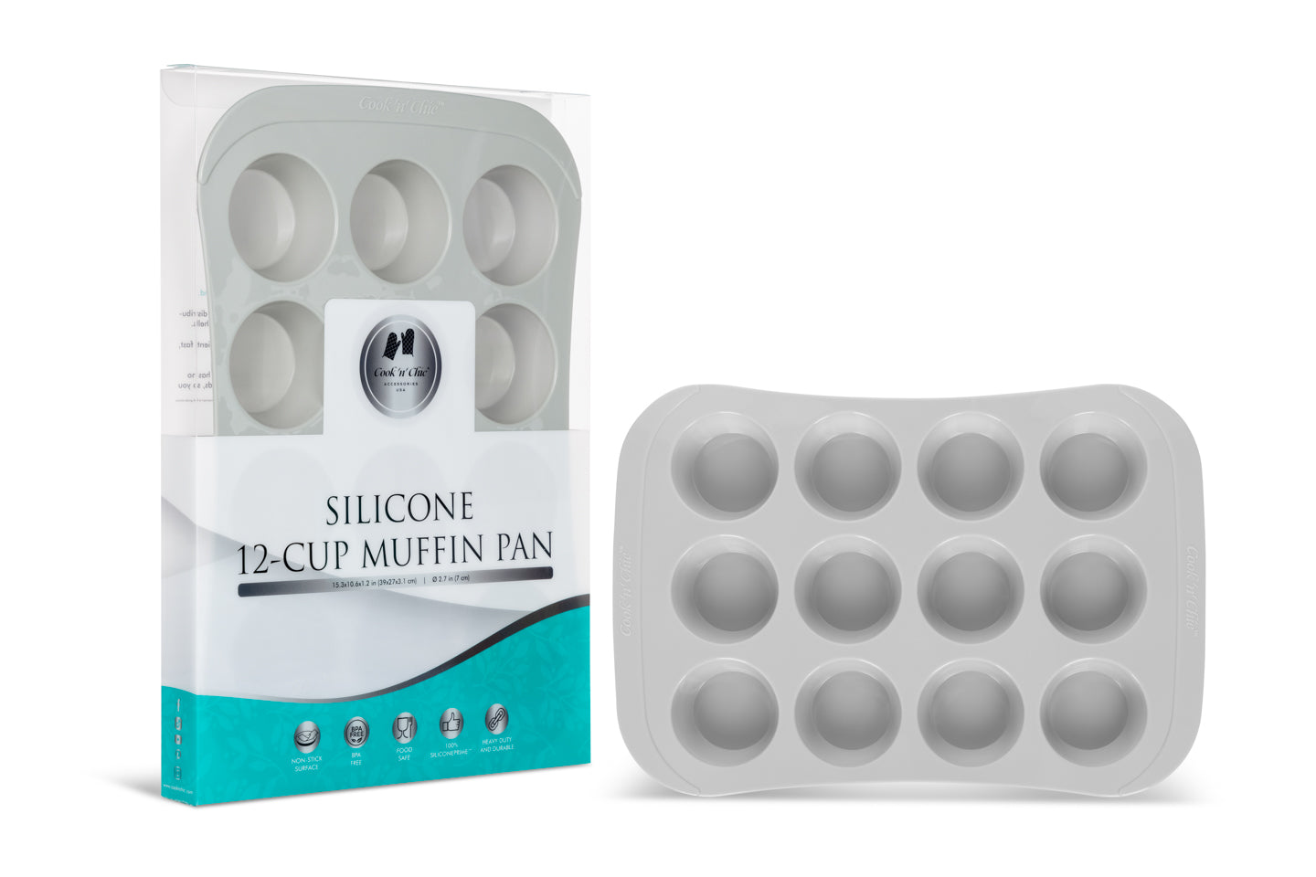 cook'n'chic® premium professional non-stick reusable quick release easy to clean eco friendly durable silicone cupcake muffin pan made of genuine siliconePRIME™