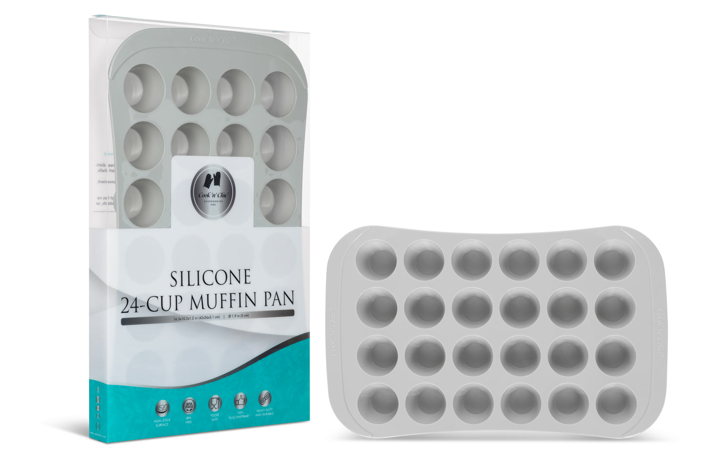 cook'n'chic® premium professional non-stick reusable quick release easy to clean eco friendly durable silicone cupcake muffin pan made of genuine siliconePRIME™